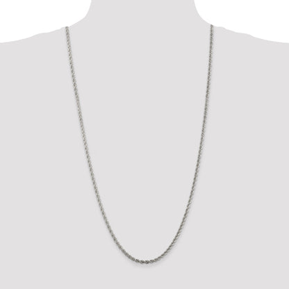 30 Inch Sterling Silver Rhodium-Plated 3mm Solid Rope Chain Necklace