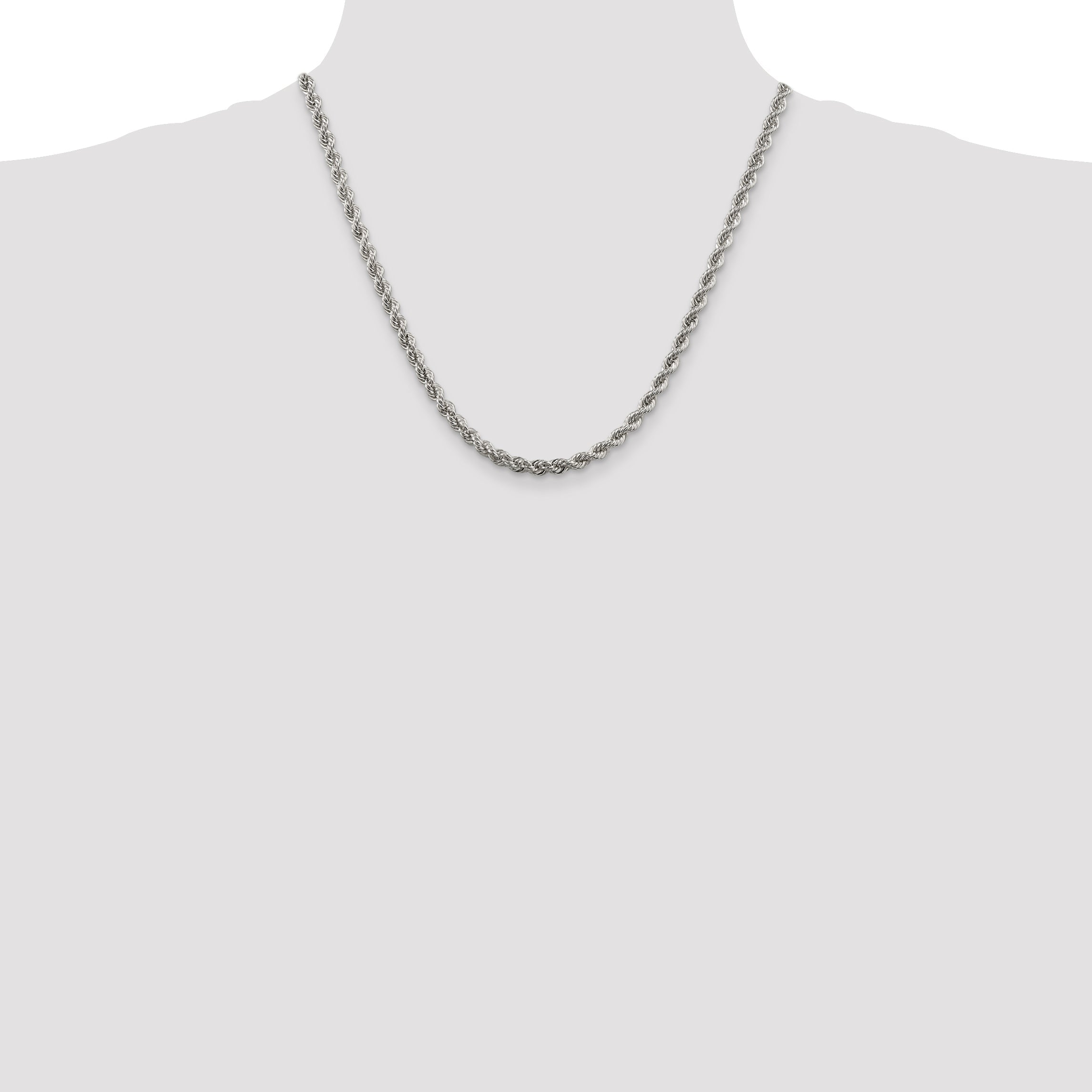 20 Inch Sterling Silver 4.3mm Solid Rope Chain Necklace