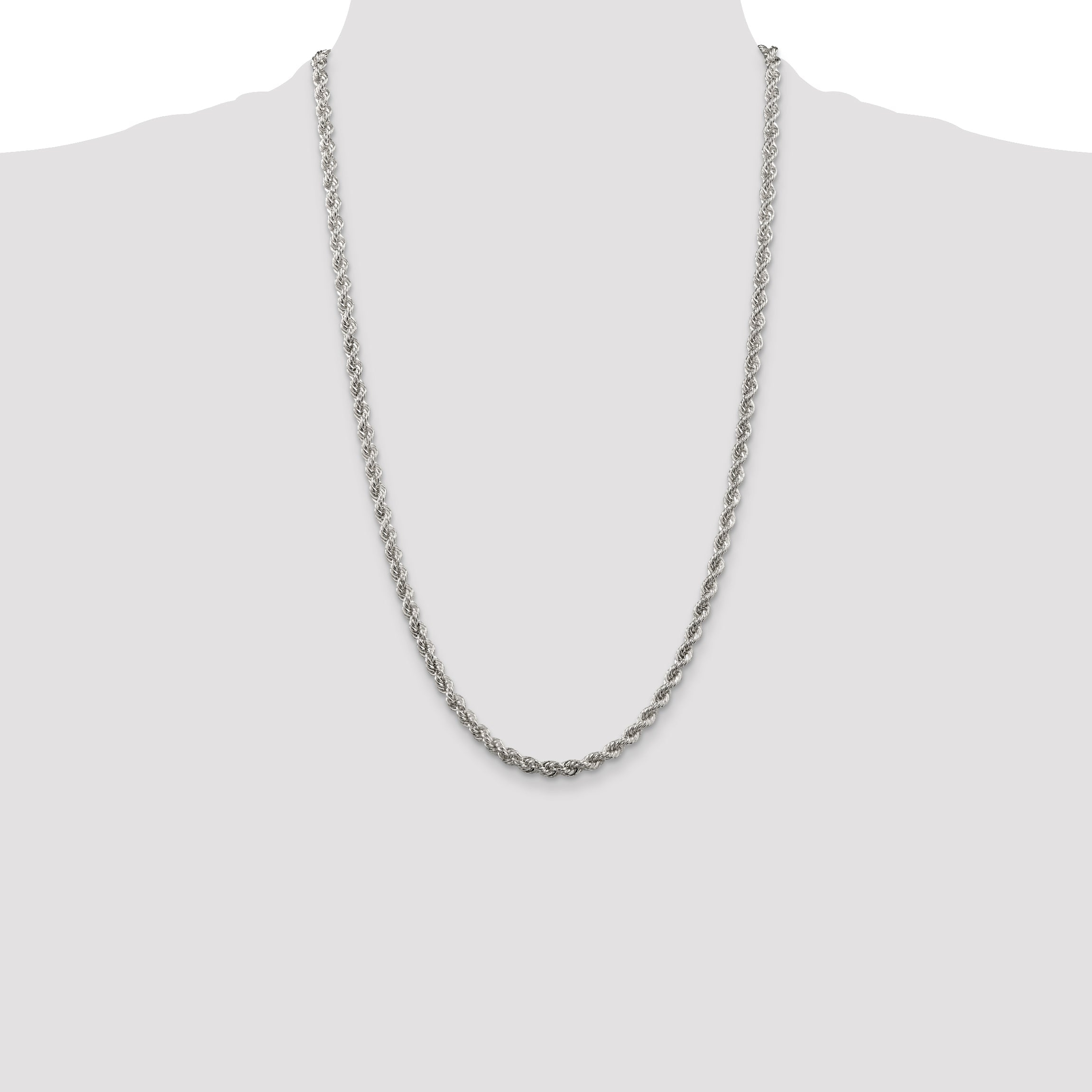 26 Inch Sterling Silver 4.3mm Solid Rope Chain Necklace