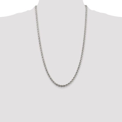 26 Inch Sterling Silver 4.3mm Solid Rope Chain Necklace