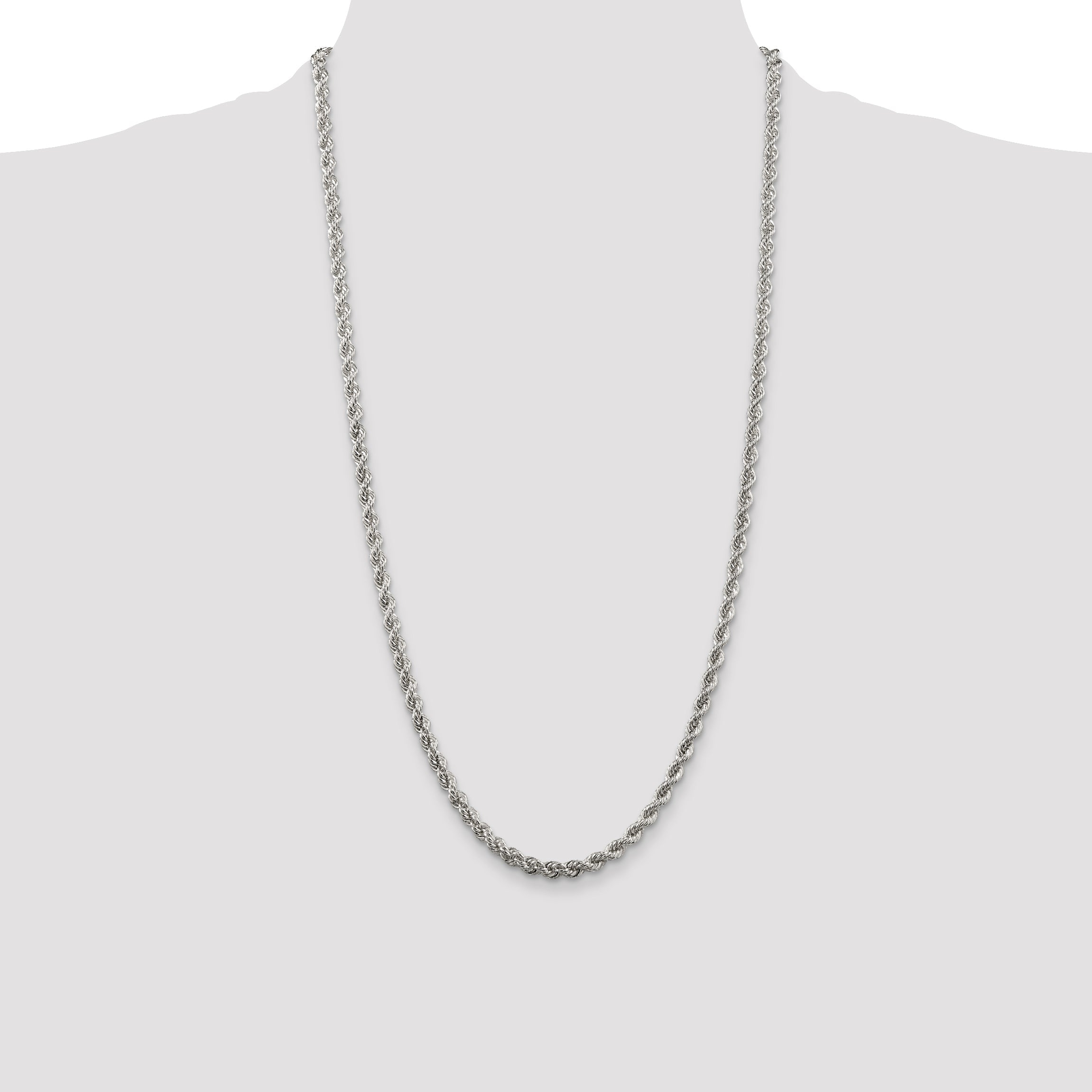 28 Inch Sterling Silver 4.3mm Solid Rope Chain Necklace