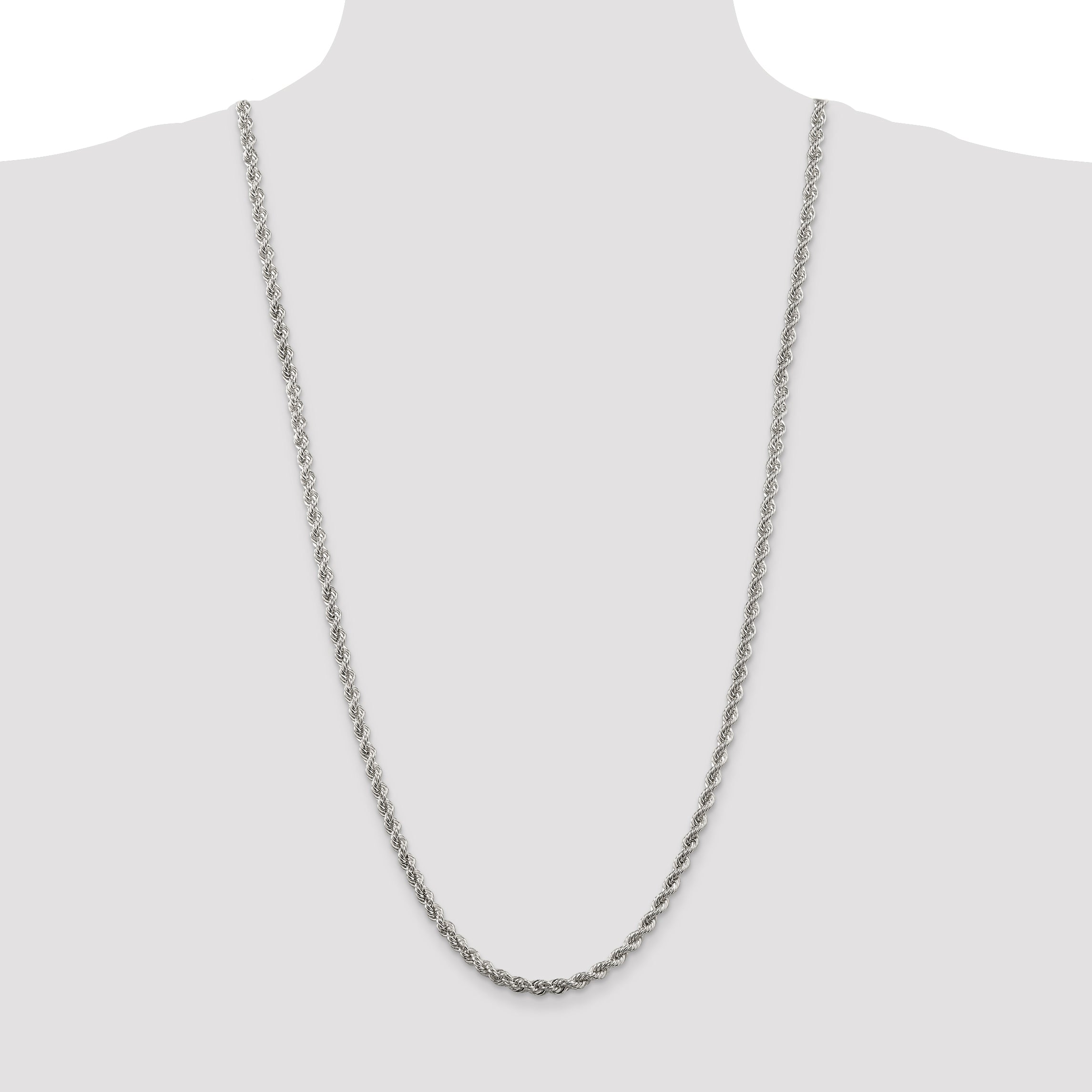 30 Inch Sterling Silver 4.3mm Solid Rope Chain Necklace