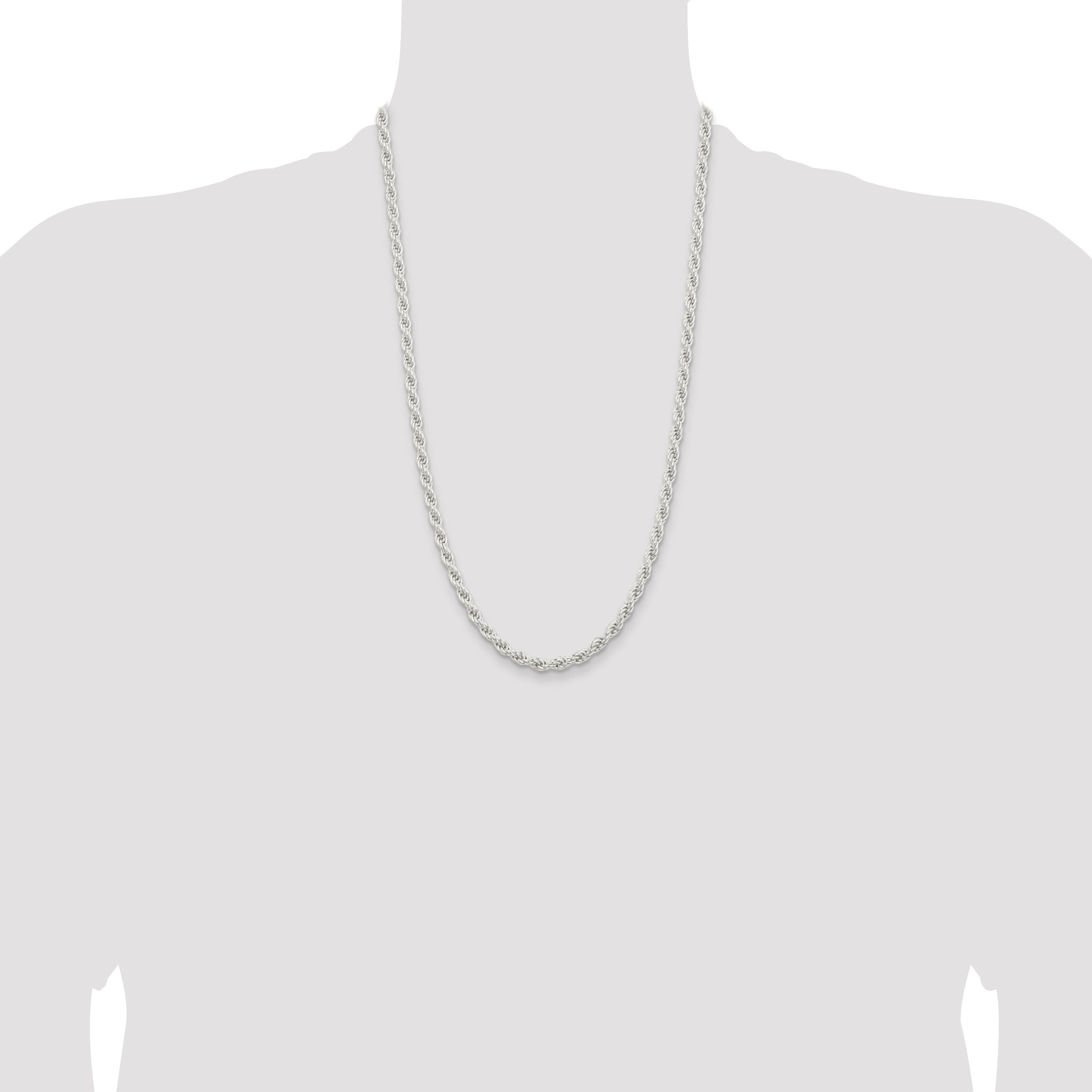 26 Inch Sterling Silver 5mm Solid Rope Chain Necklace
