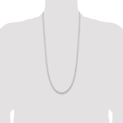 30 Inch Sterling Silver 5mm Solid Rope Chain Necklace
