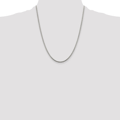 22 Inch Sterling Silver 2mm Diamond-Cut Spiga Chain Necklace