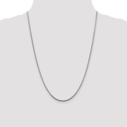 24 Inch Sterling Silver 2mm Diamond-Cut Spiga Chain Necklace