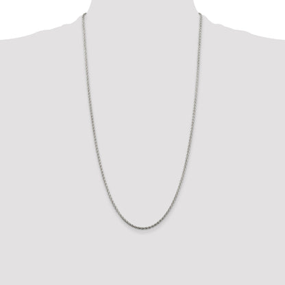 28 Inch Sterling Silver 2mm Diamond-Cut Spiga Chain Necklace