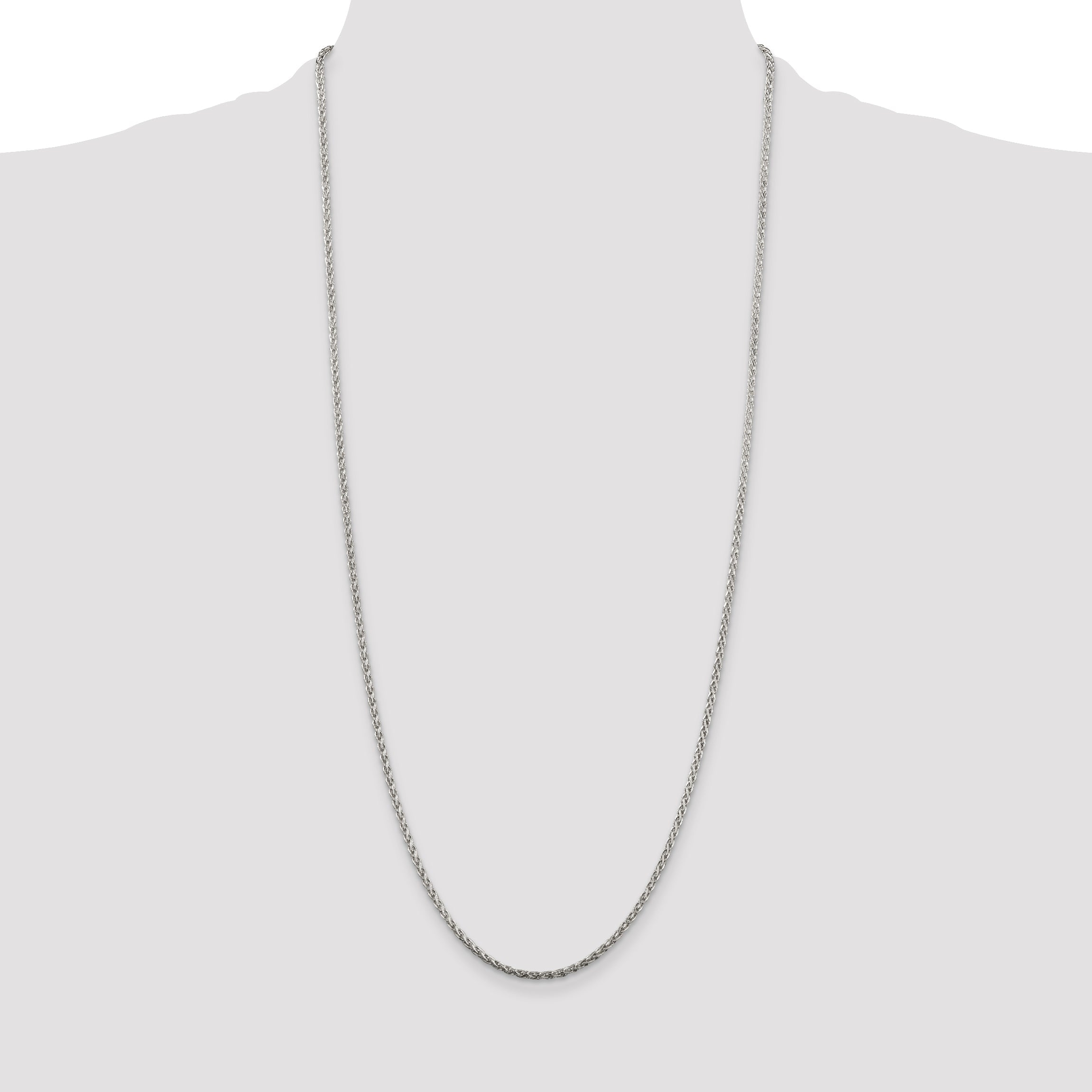 30 Inch Sterling Silver 2mm Diamond-Cut Spiga Chain Necklace