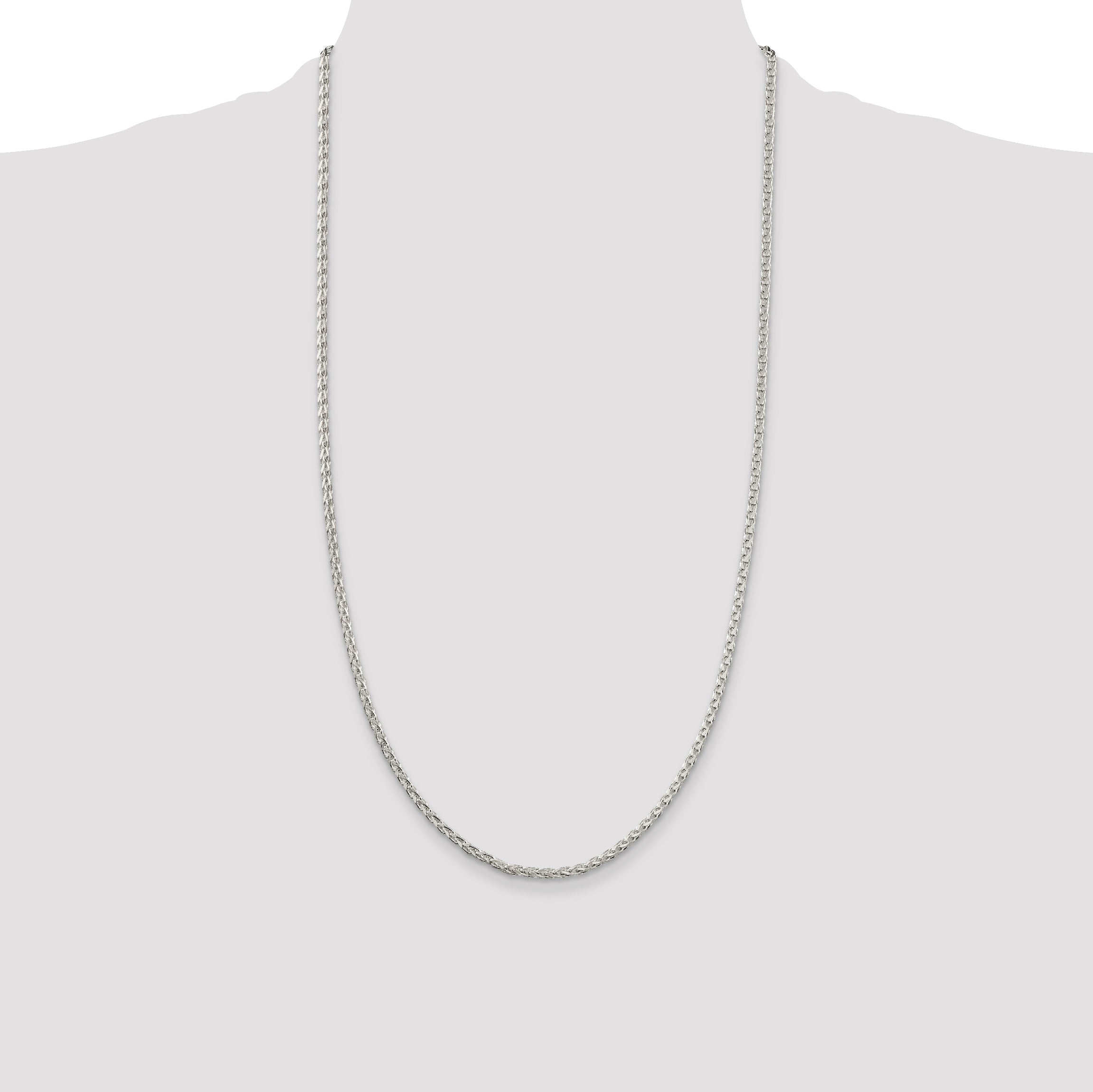 22 Inch Sterling Silver 2.75mm Diamond-Cut Spiga Chain Necklace