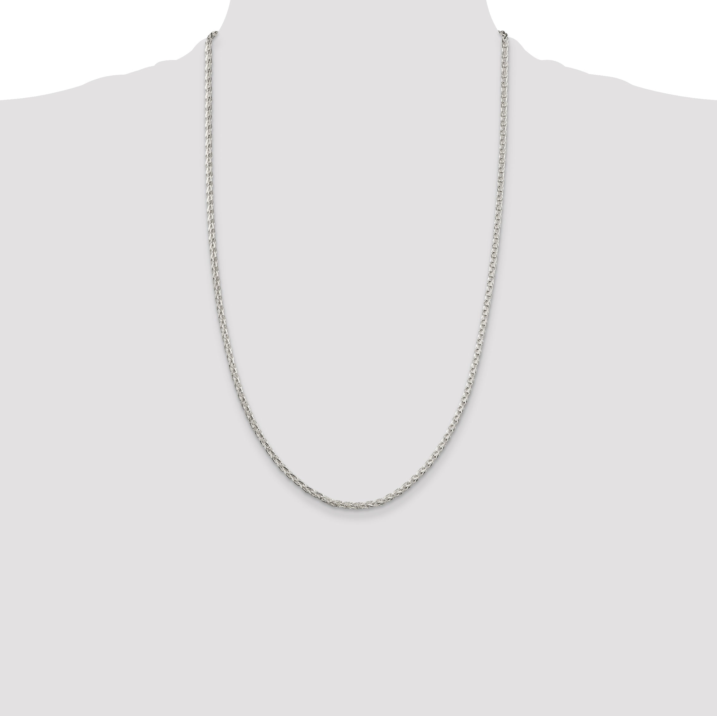 26 Inch Sterling Silver 2.75mm Diamond-Cut Spiga Chain Necklace