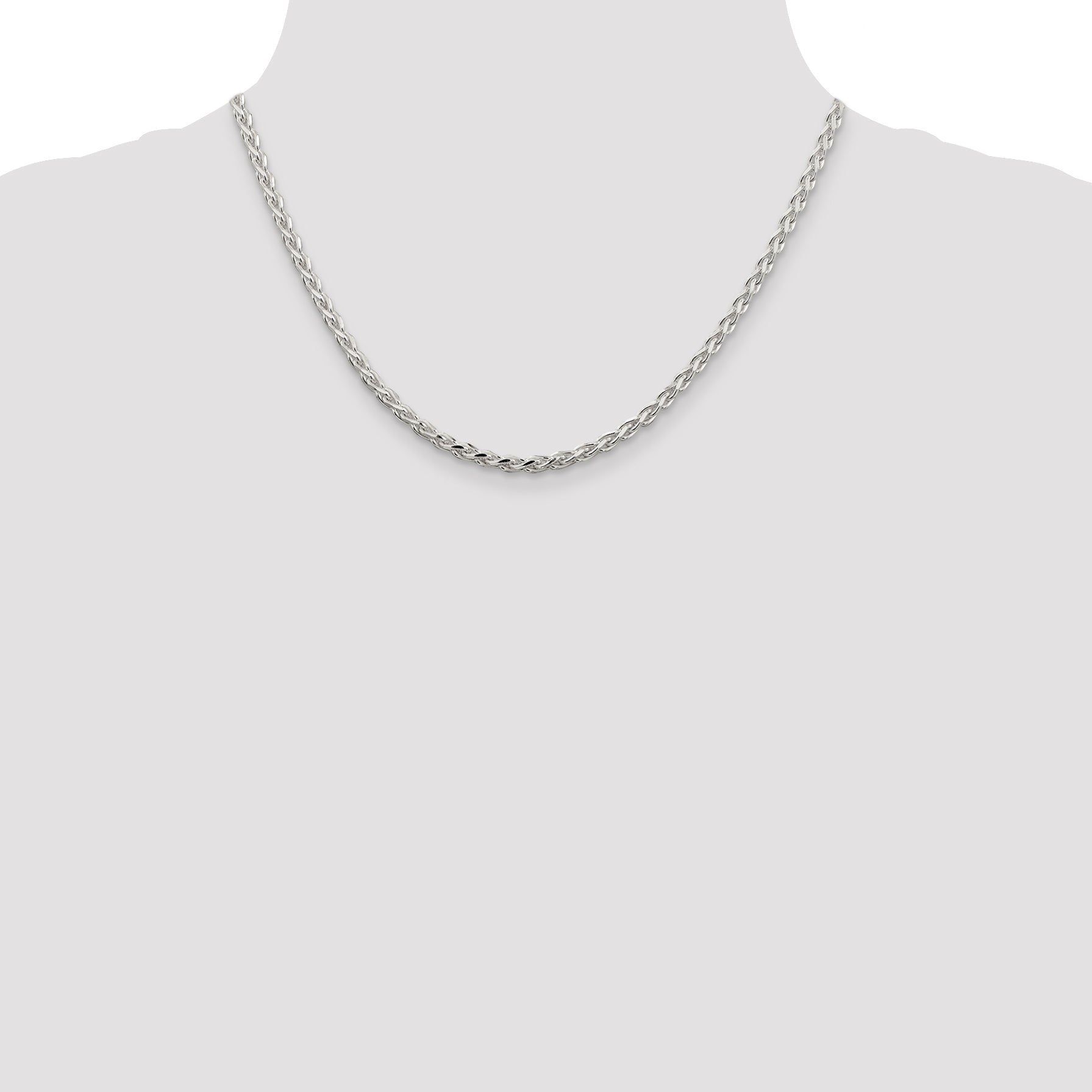 18 Inch Sterling Silver 3.5mm Diamond-Cut Spiga Chain Necklace