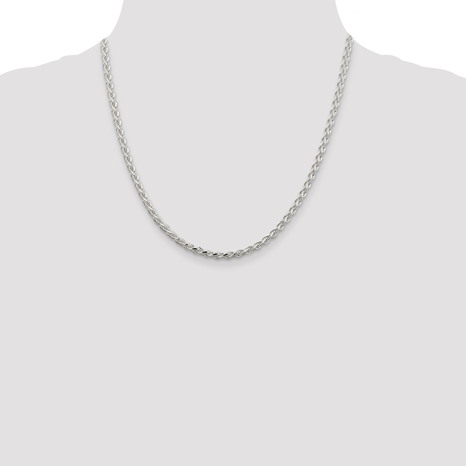 20 Inch Sterling Silver 3.5mm Diamond-Cut Spiga Chain Necklace