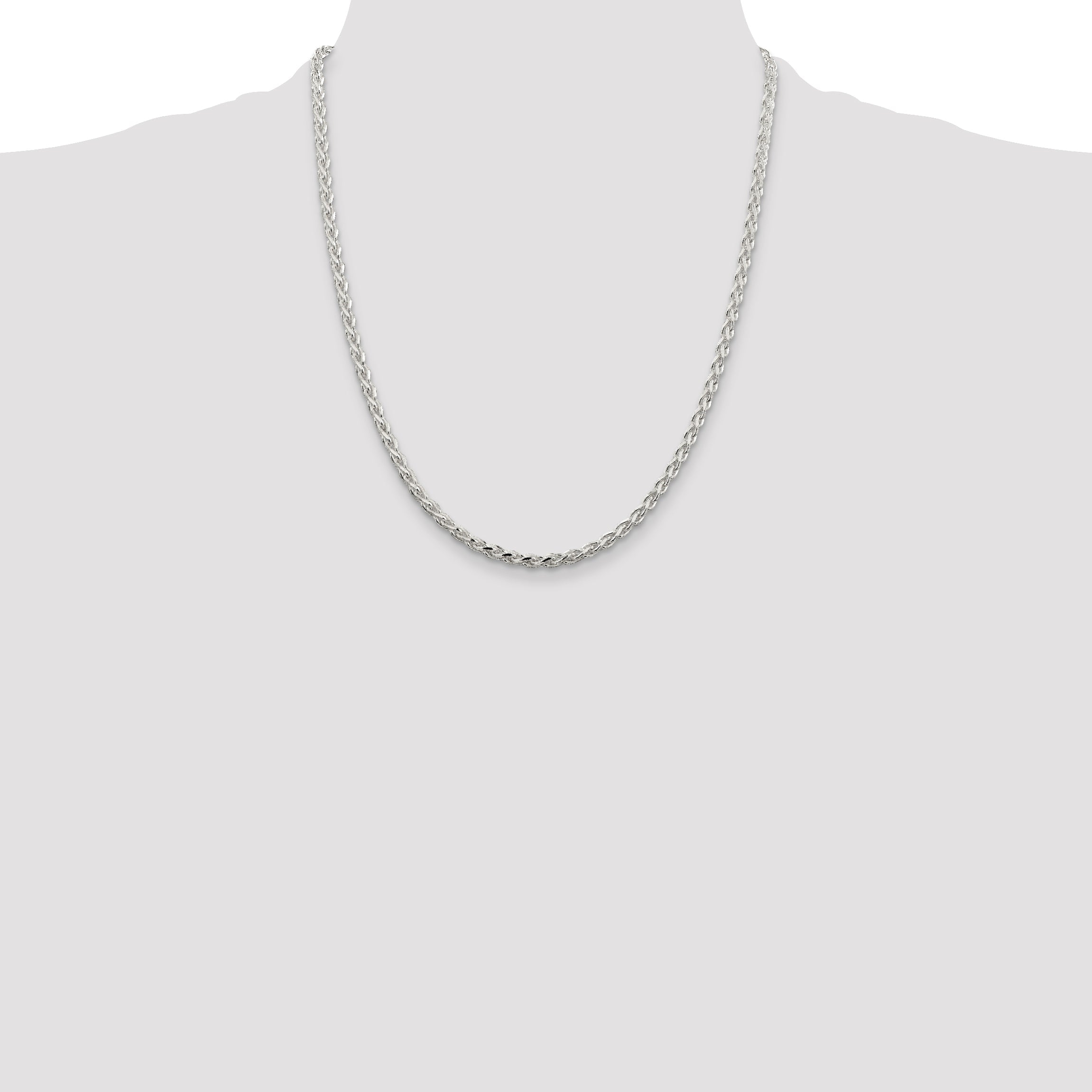 22 Inch Sterling Silver 3.5mm Diamond-Cut Spiga Chain Necklace