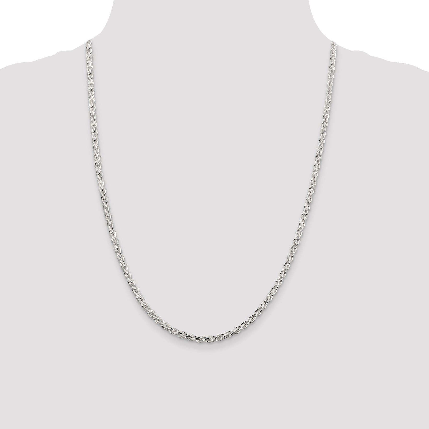 24 Inch Sterling Silver 3.5mm Diamond-Cut Spiga Chain Necklace