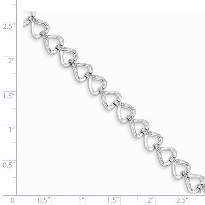 7 Inch Sterling Silver Rhodium-Plated Diam. Hearts Bracelet