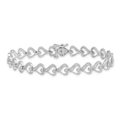 7 Inch Sterling Silver Rhodium-Plated Diam. Heart Bracelet