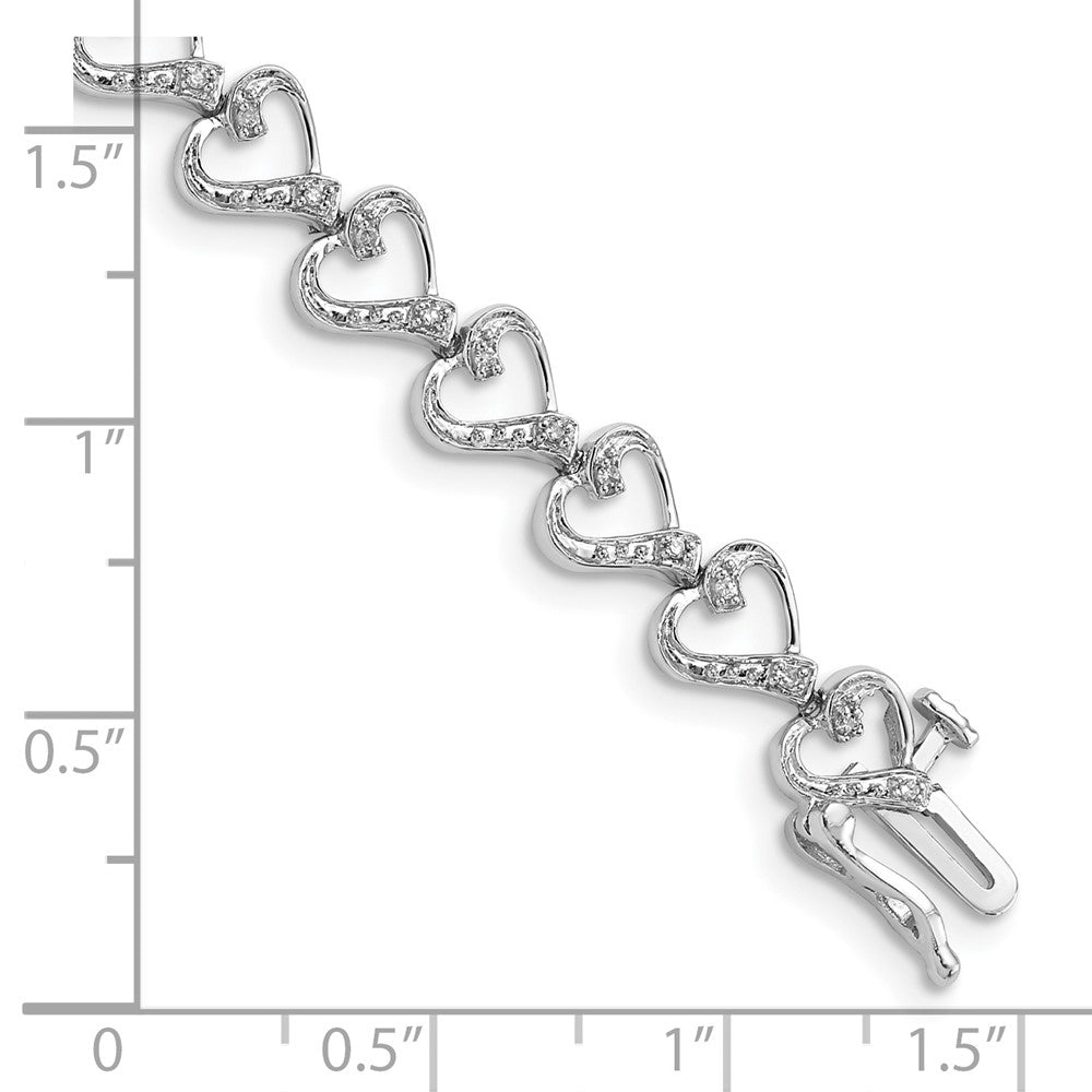 7 Inch Sterling Silver Rhodium-Plated Diam. Heart Bracelet