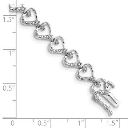 7 Inch Sterling Silver Rhodium-Plated Diam. Heart Bracelet