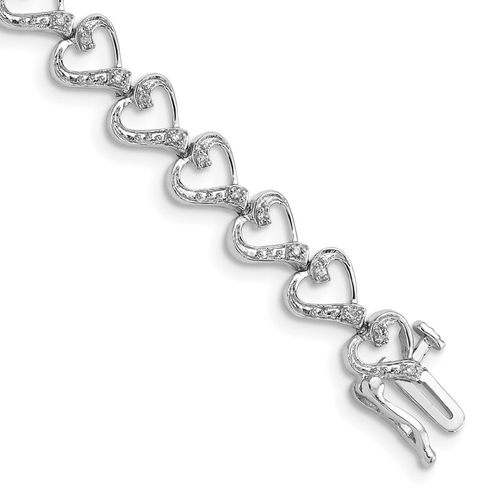 7 Inch Sterling Silver Rhodium-Plated Diam. Heart Bracelet