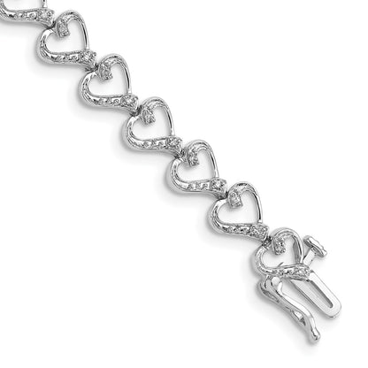7 Inch Sterling Silver Rhodium-Plated Diam. Heart Bracelet
