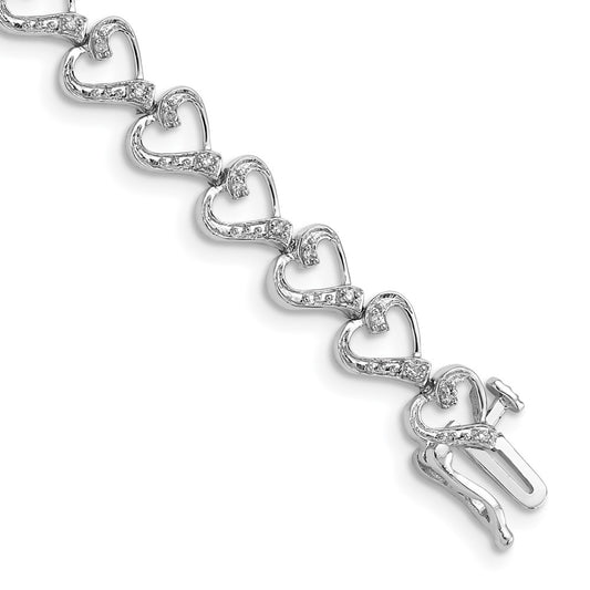 7 Inch Sterling Silver Rhodium-Plated Diam. Heart Bracelet