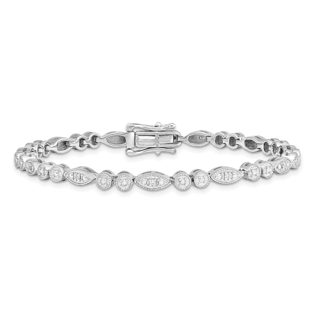 7 Inch Sterling Silver Rhodium-Plated Diam. Bracelet