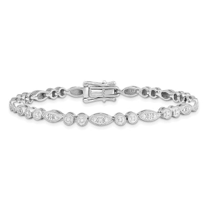 7 Inch Sterling Silver Rhodium-Plated Diam. Bracelet