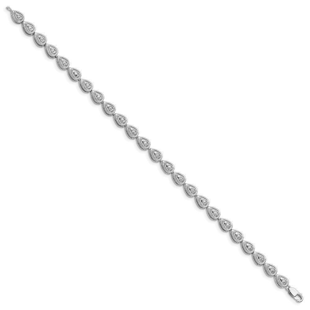 7 Inch Sterling Silver Rhodium Plated Diamond Teardrop Link Bracelet