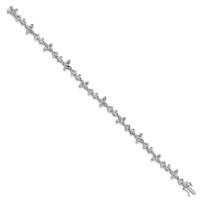 7 Inch Sterling Silver Rhodium-Plated Diamon Butterfly & Bows Bracelet