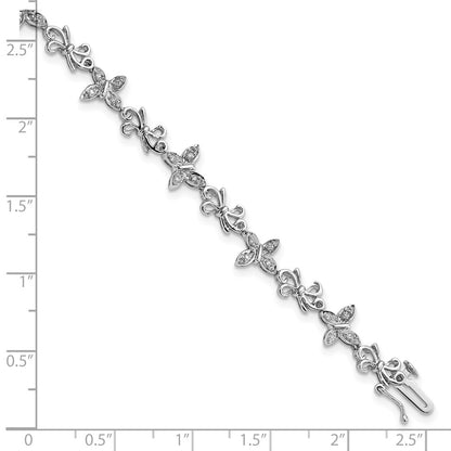 7 Inch Sterling Silver Rhodium-Plated Diamon Butterfly & Bows Bracelet