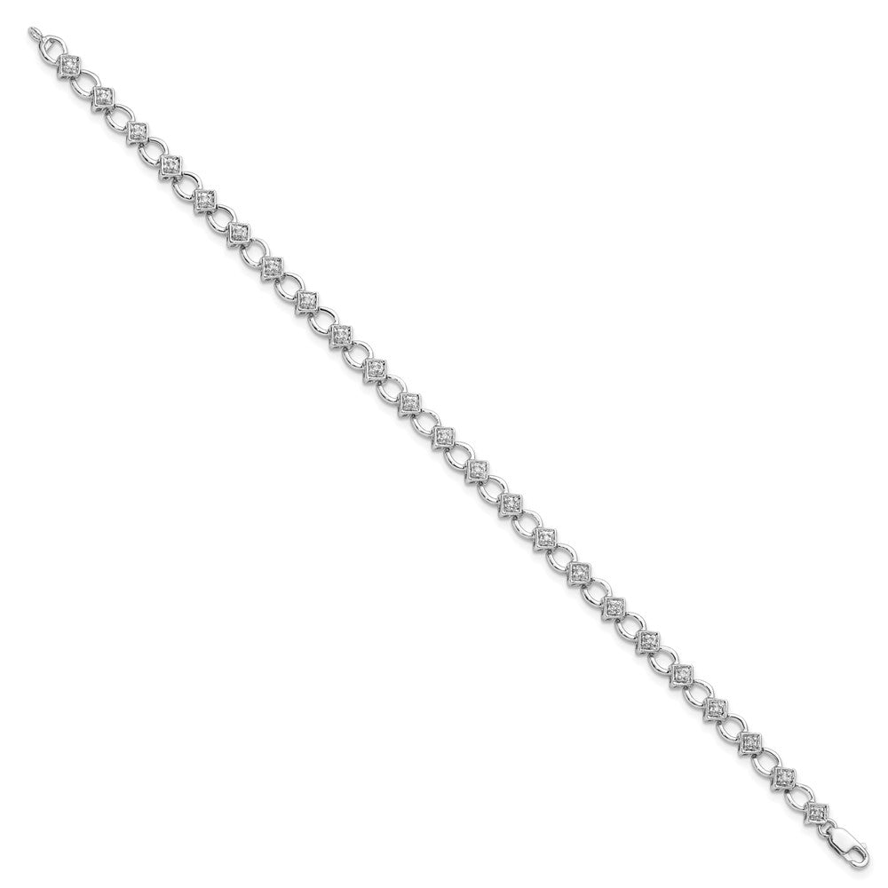 7 Inch Sterling Silver Rhodium-Plated Diam. Bracelet