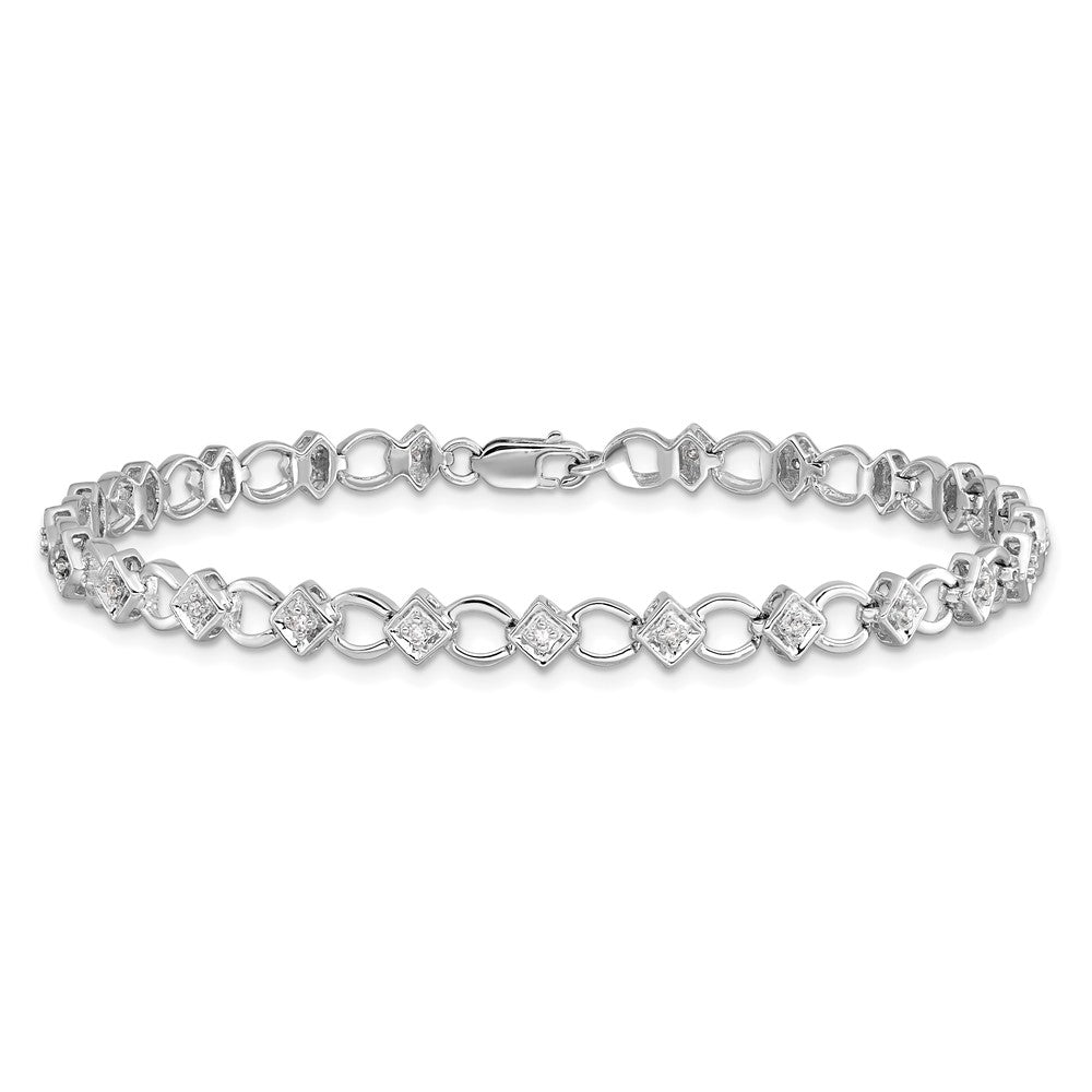 7 Inch Sterling Silver Rhodium-Plated Diam. Bracelet