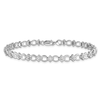 7 Inch Sterling Silver Rhodium-Plated Diam. Bracelet