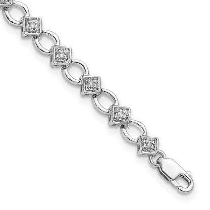 7 Inch Sterling Silver Rhodium-Plated Diam. Bracelet