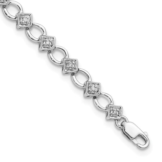 7 Inch Sterling Silver Rhodium-Plated Diam. Bracelet