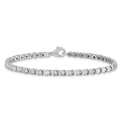 7 Inch Sterling Silver Rhodium-Plated Diam. Tennis Bracelet