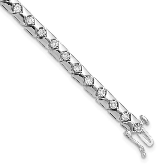 7 Inch Sterling Silver Rhodium Plated Diamond Bracelet