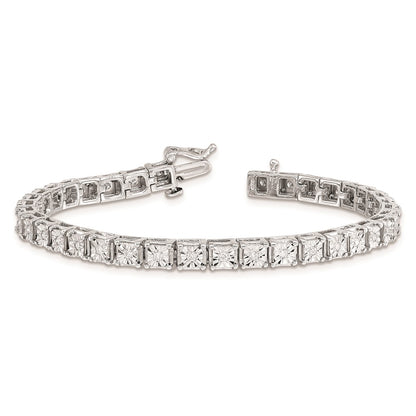 7 Inch Sterling Silver Rhodium-Plated Diam. Square Link Bracelet