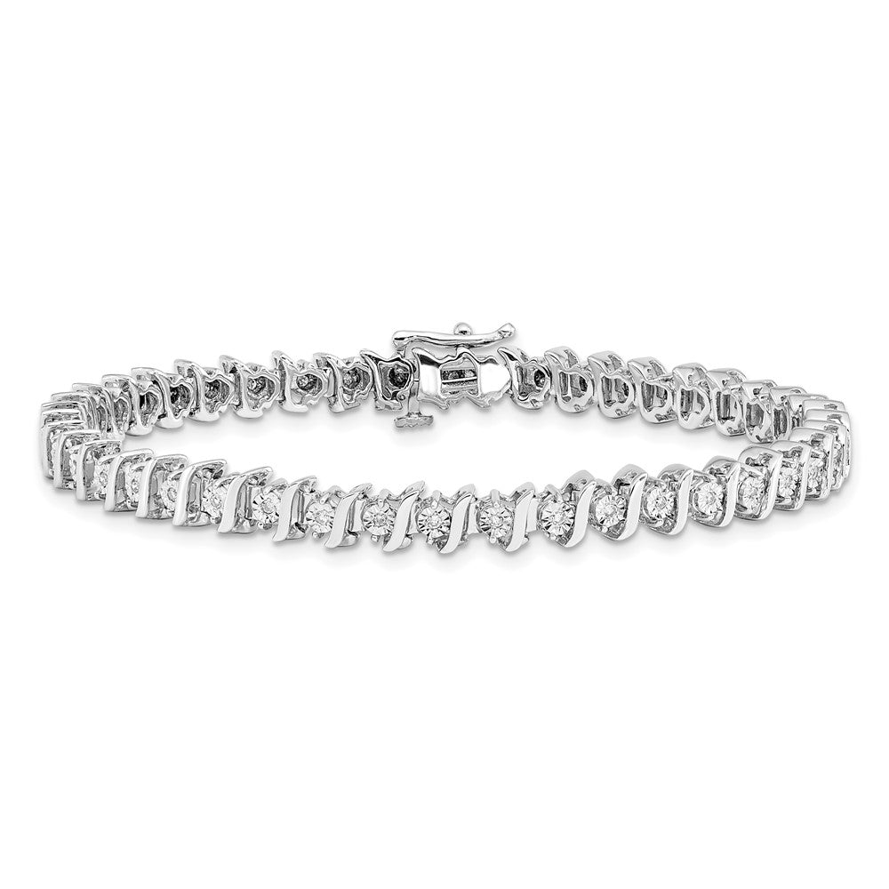 7 Inch Sterling Silver Rhodium-Plated Diam. Fancy Bracelet