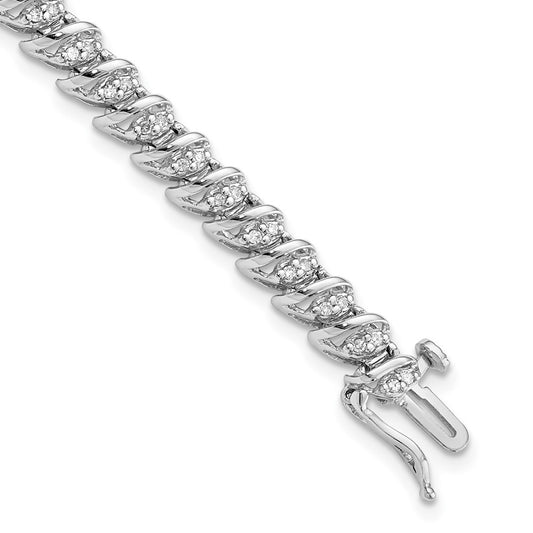 7 Inch Sterling Silver Rhodium Plated Diamond Bracelet