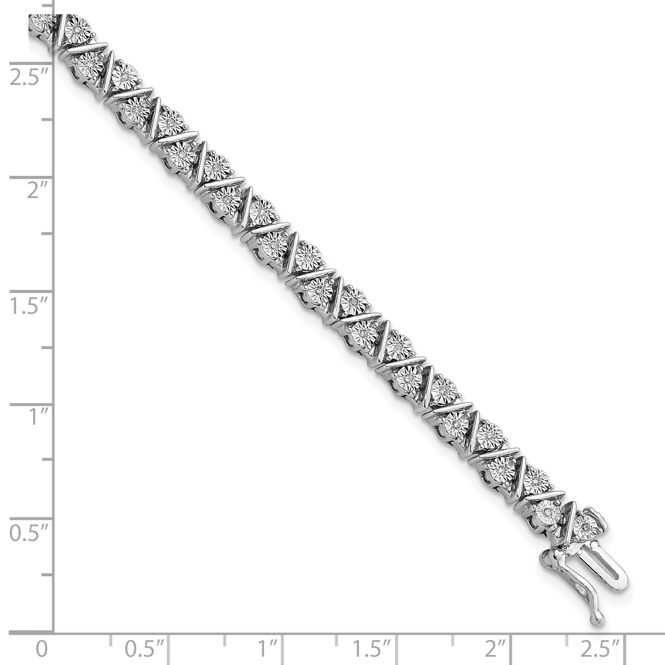 7 Inch Sterling Silver Rhodium-Plated Diam. Triangle Link Bracelet