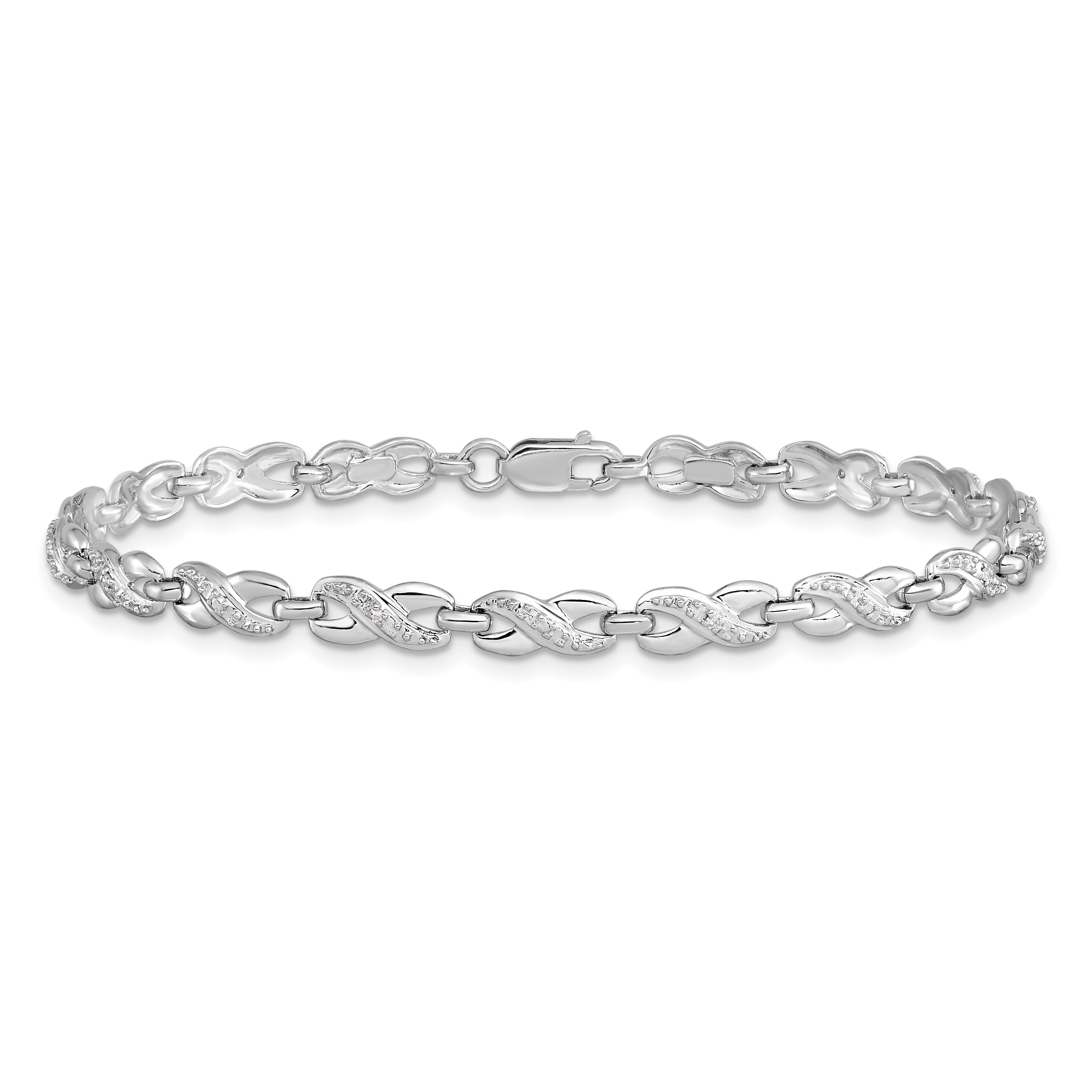 7 Inch Sterling Silver Rhodium-Plated Diam. Bracelet