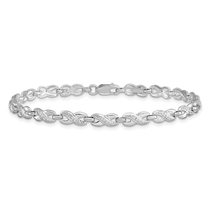 7 Inch Sterling Silver Rhodium-Plated Diam. Bracelet
