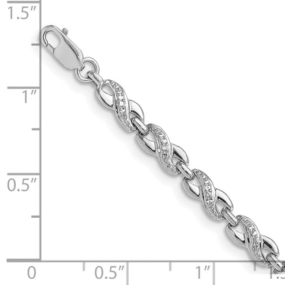 7 Inch Sterling Silver Rhodium-Plated Diam. Bracelet