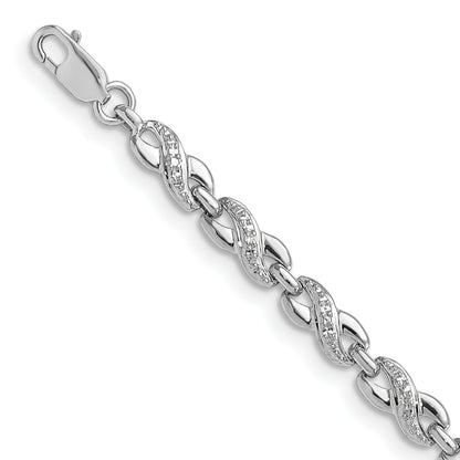 7 Inch Sterling Silver Rhodium-Plated Diam. Bracelet