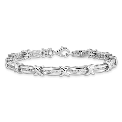 7.25 Inch Sterling Silver Rhodium-Plated Diam. Bracelet