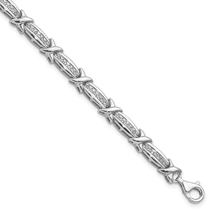 7.25 Inch Sterling Silver Rhodium-Plated Diam. Bracelet
