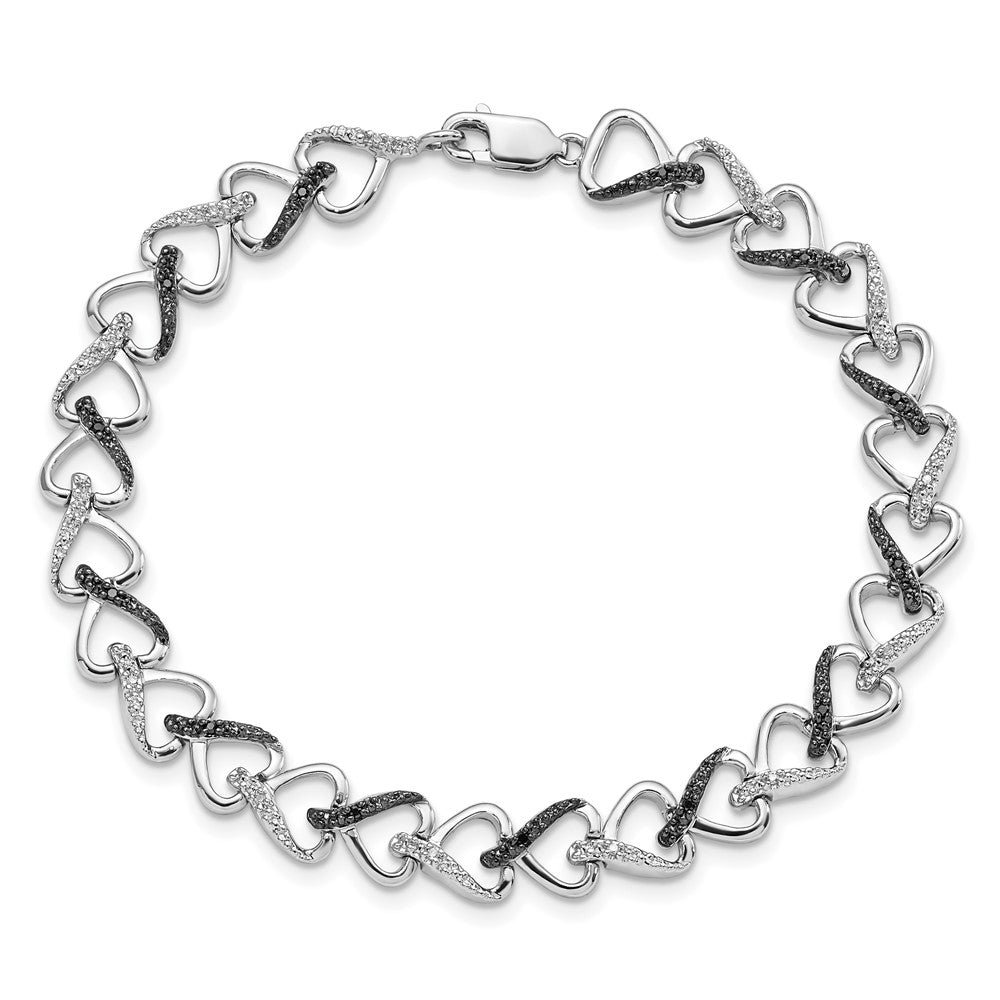 Sterling Silver White Night Rhodium-Plated Black And Diamond 7.5 Inch Bracelet