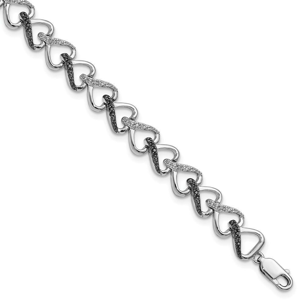 Sterling Silver White Night Rhodium-Plated Black And Diamond 7.5 Inch Bracelet