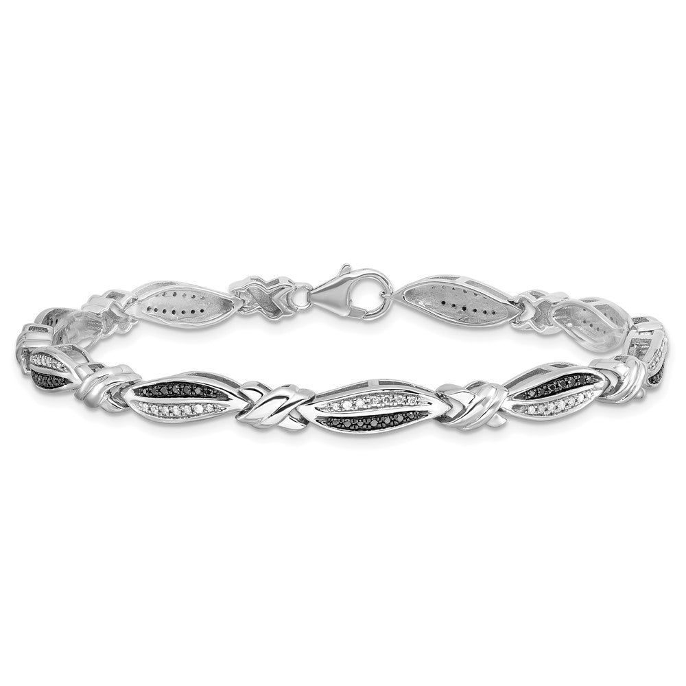Sterling Silver White Night Rhodium-Plated Black And Diamond 7.5 Inch Bracelet